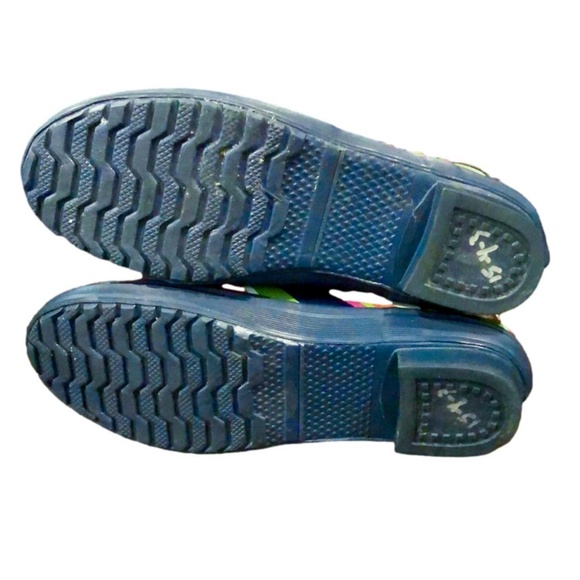 COACH Multi Stripe Mid Calf Rain Boots w Low Heel and Navy Lining Sz 7 - Picture 6 of 12